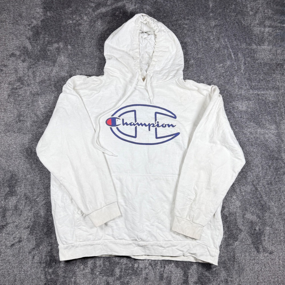Champion White Pullover Hoodie Big Logo Fleece Sweatshirt Mens 2XLT Tall